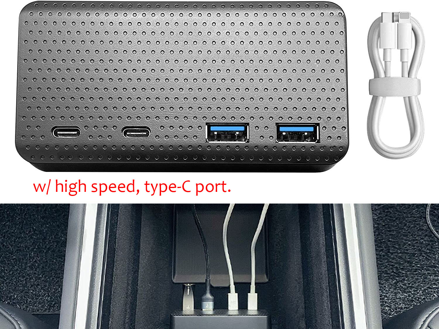  4-Port USB Hub Center Console Adapter for Tesla Mo